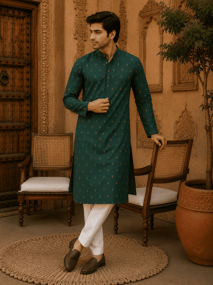 Green Ethnic Printed Kurta Set | SHOBITAM