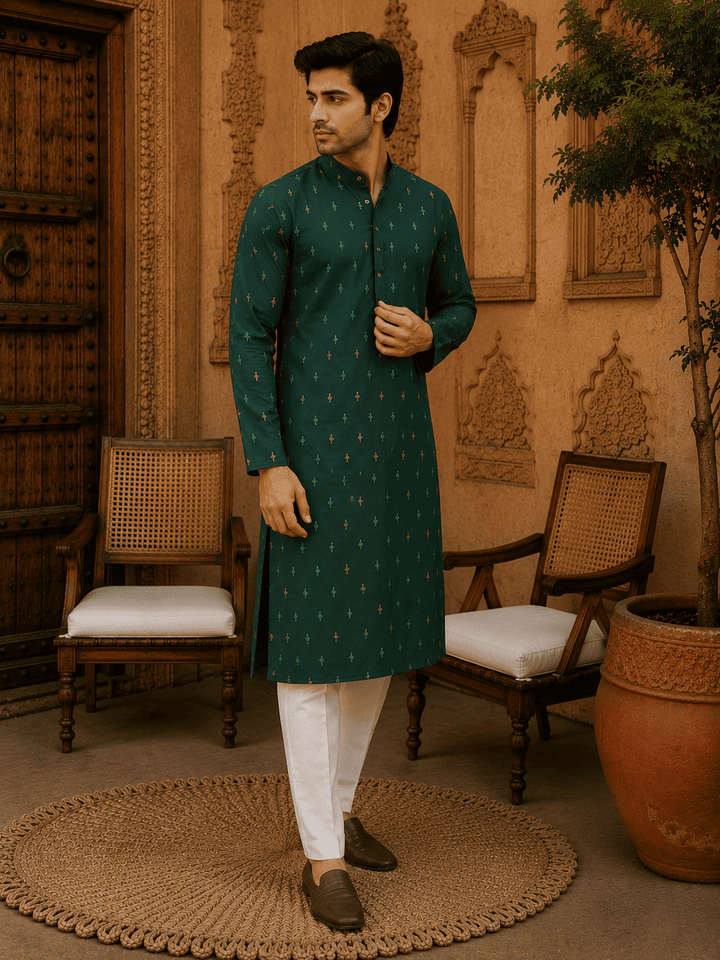 Green Ethnic Printed Kurta Set | SHOBITAM