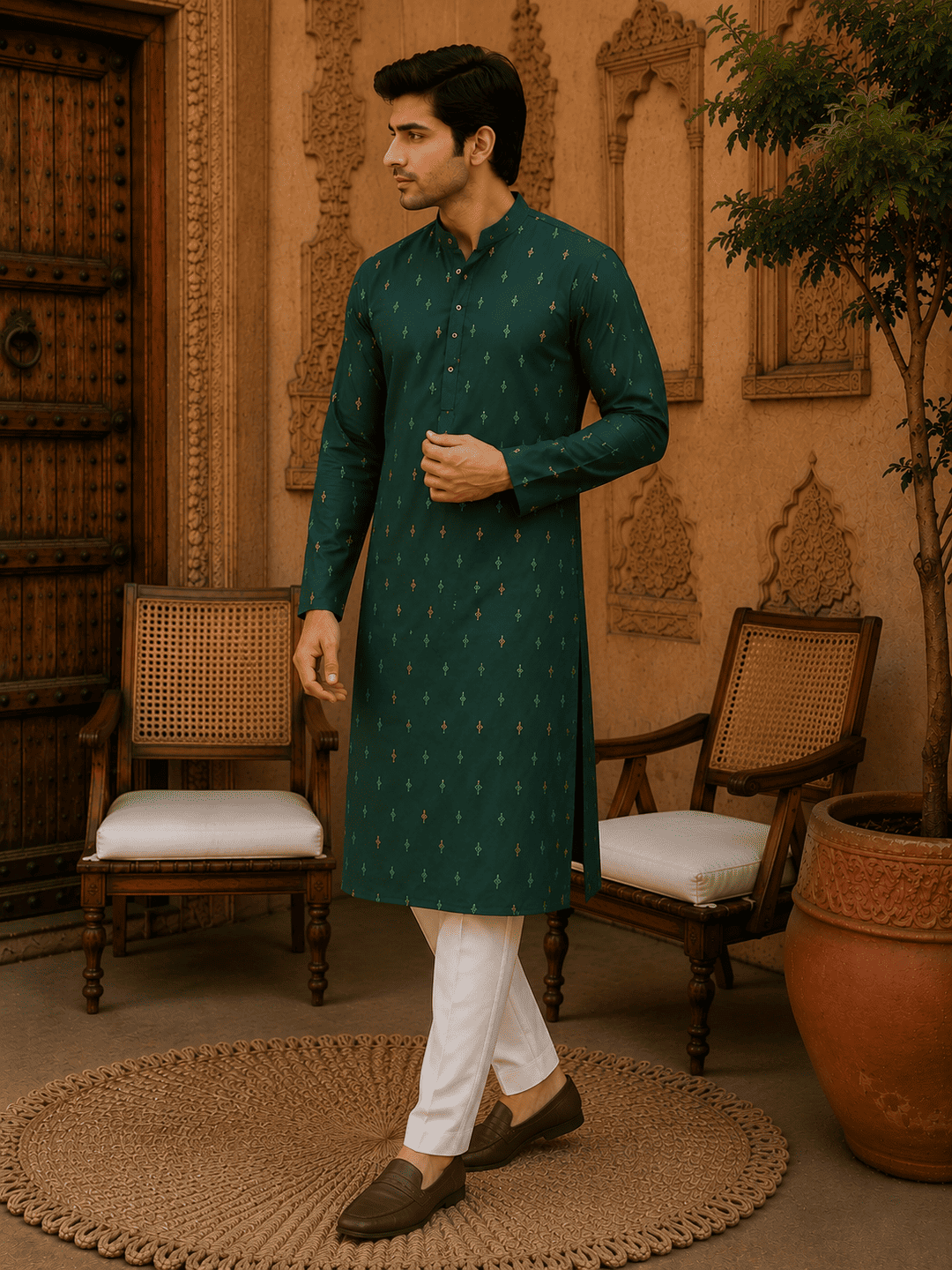 Green Ethnic Printed Kurta Set | SHOBITAM
