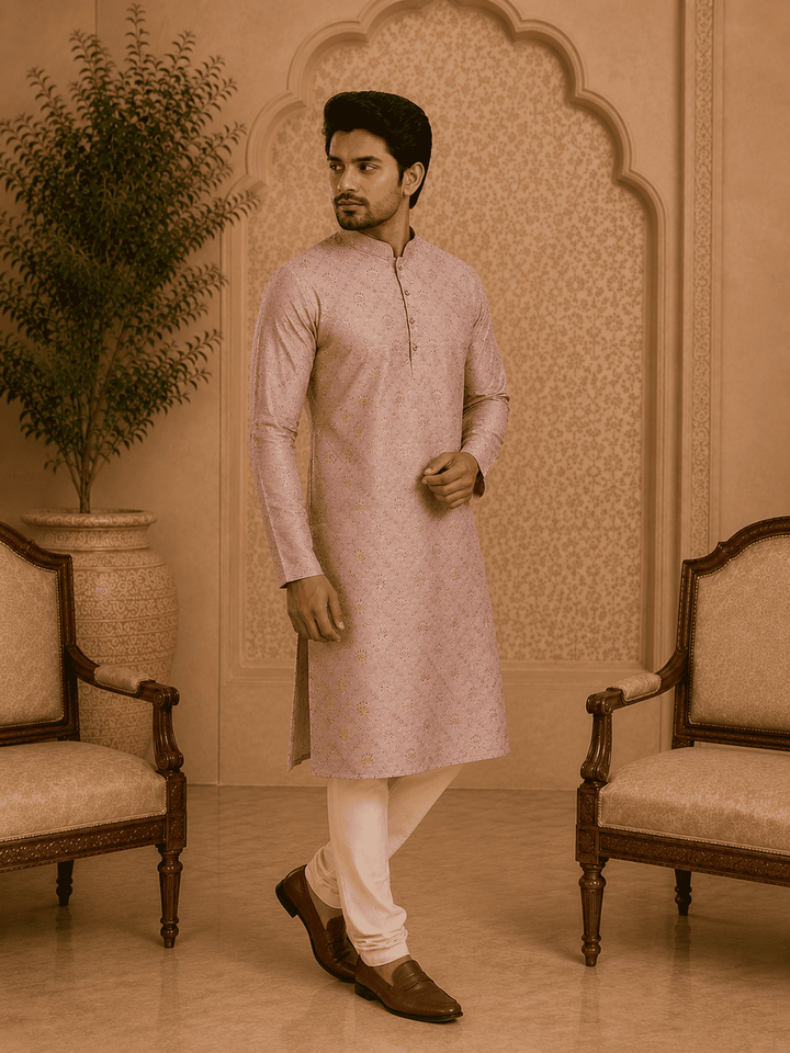 Peach Printed Men’s Kurta Set | SHOBITAM