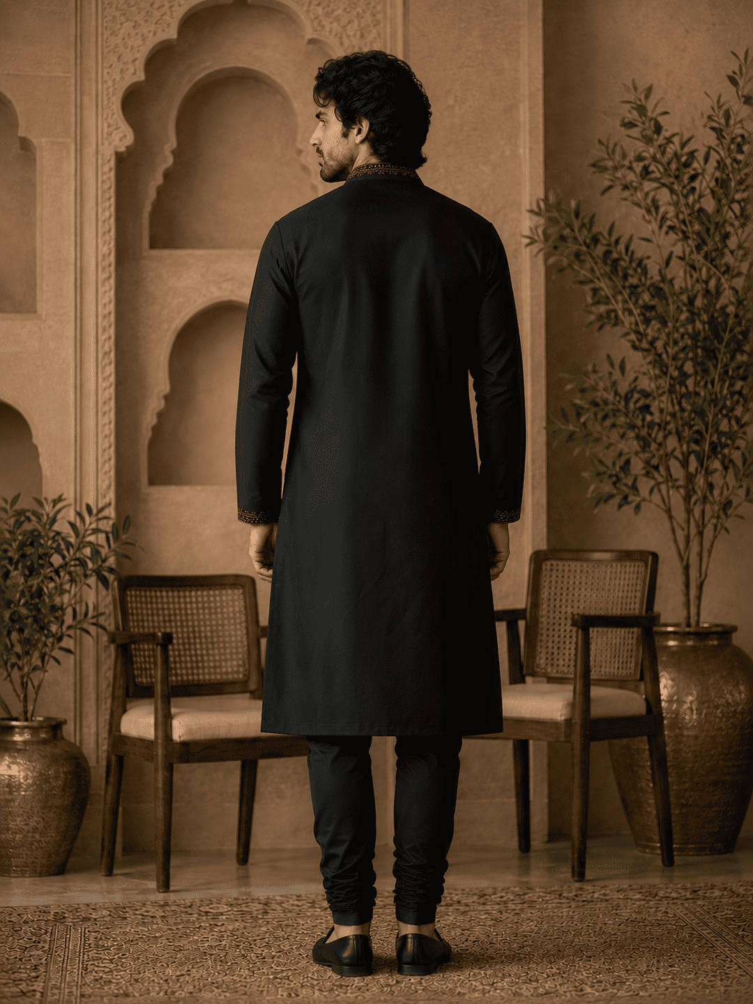 Midnight Royale Embroidered Kurta Set with Stole | SHOBITAM