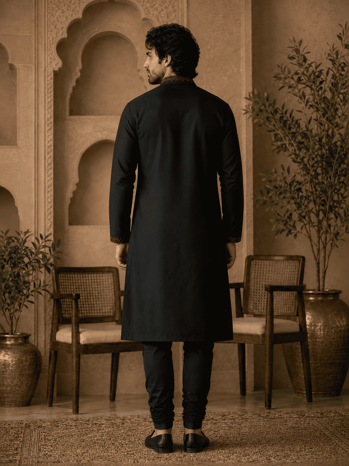 Midnight Royale Embroidered Kurta Set with Stole | SHOBITAM
