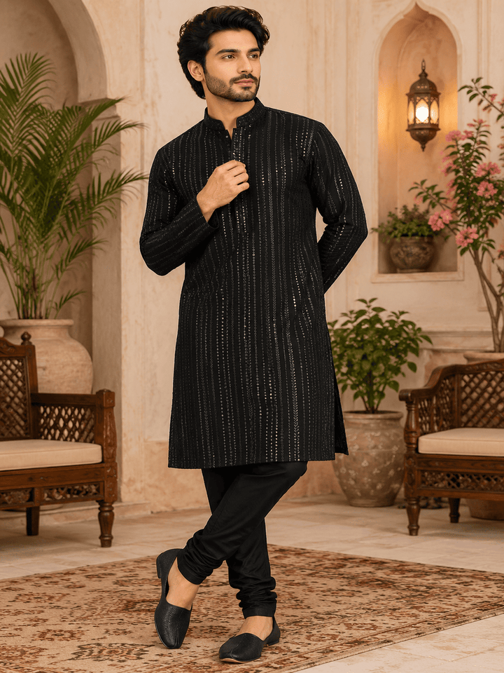 Midnight Luxe Black Embellished Kurta Set | SHOBITAM