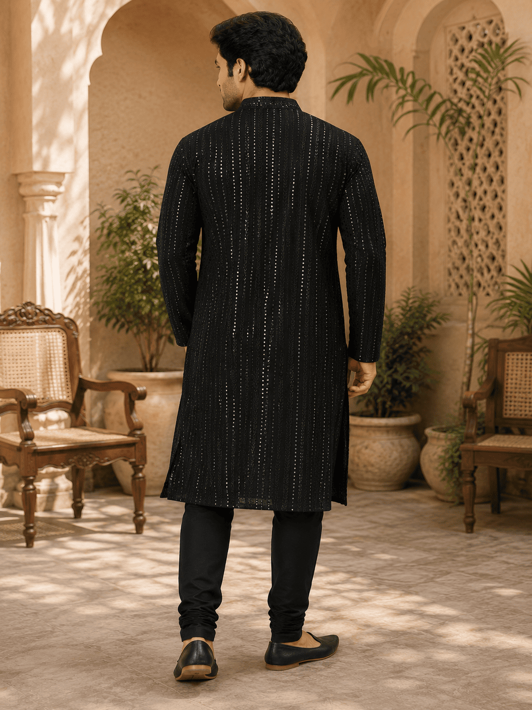 Midnight Luxe Black Embellished Kurta Set | SHOBITAM