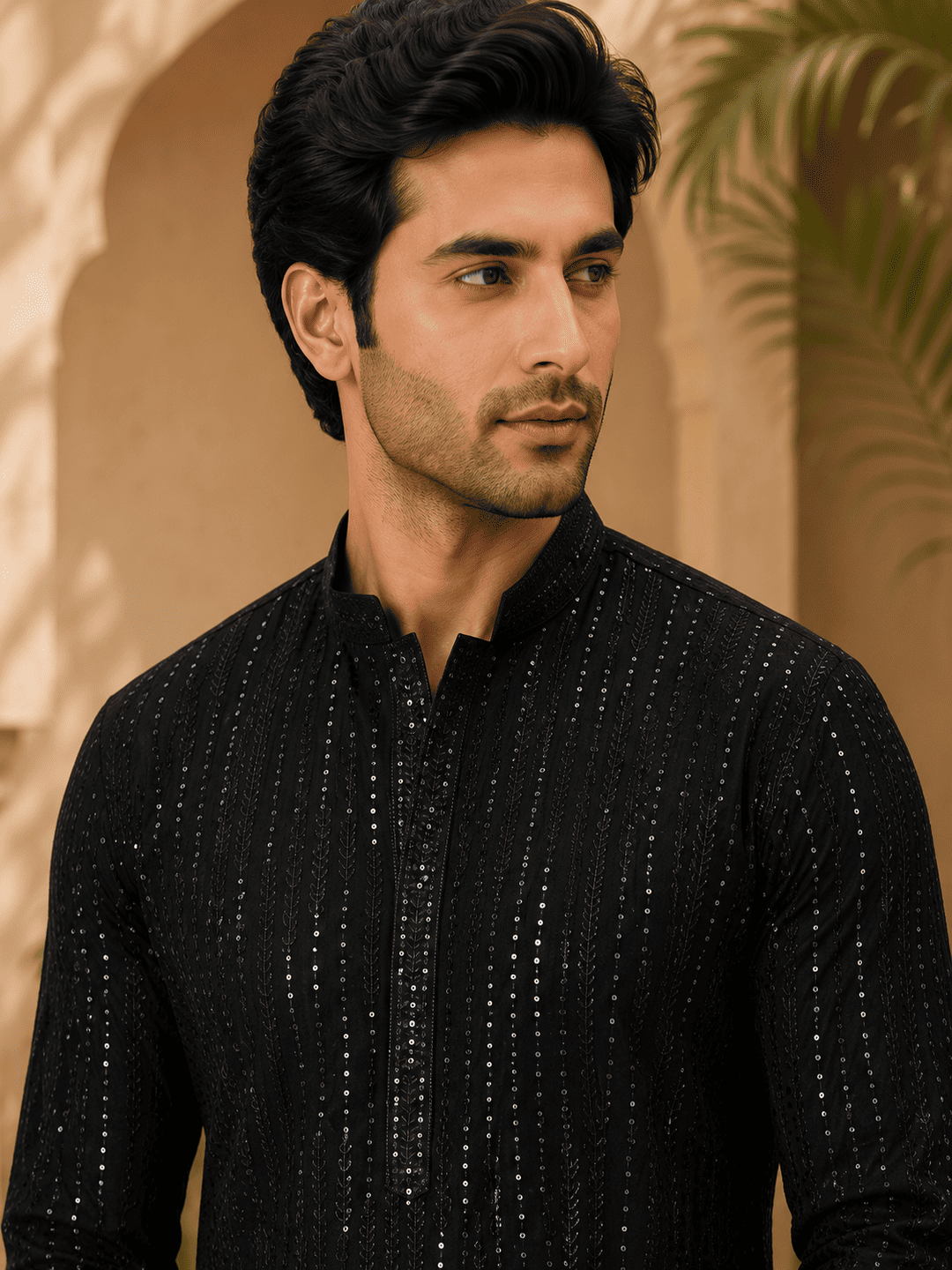 Midnight Luxe Black Embellished Kurta Set | SHOBITAM