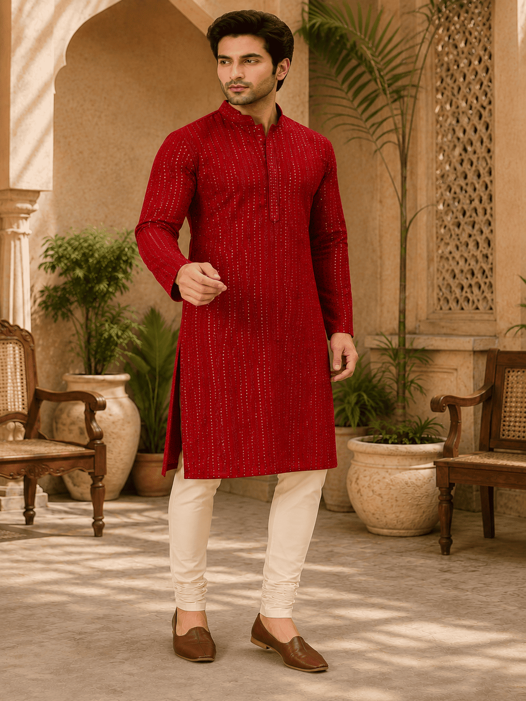 Crimson Royale Embellished Kurta Set | SHOBITAM