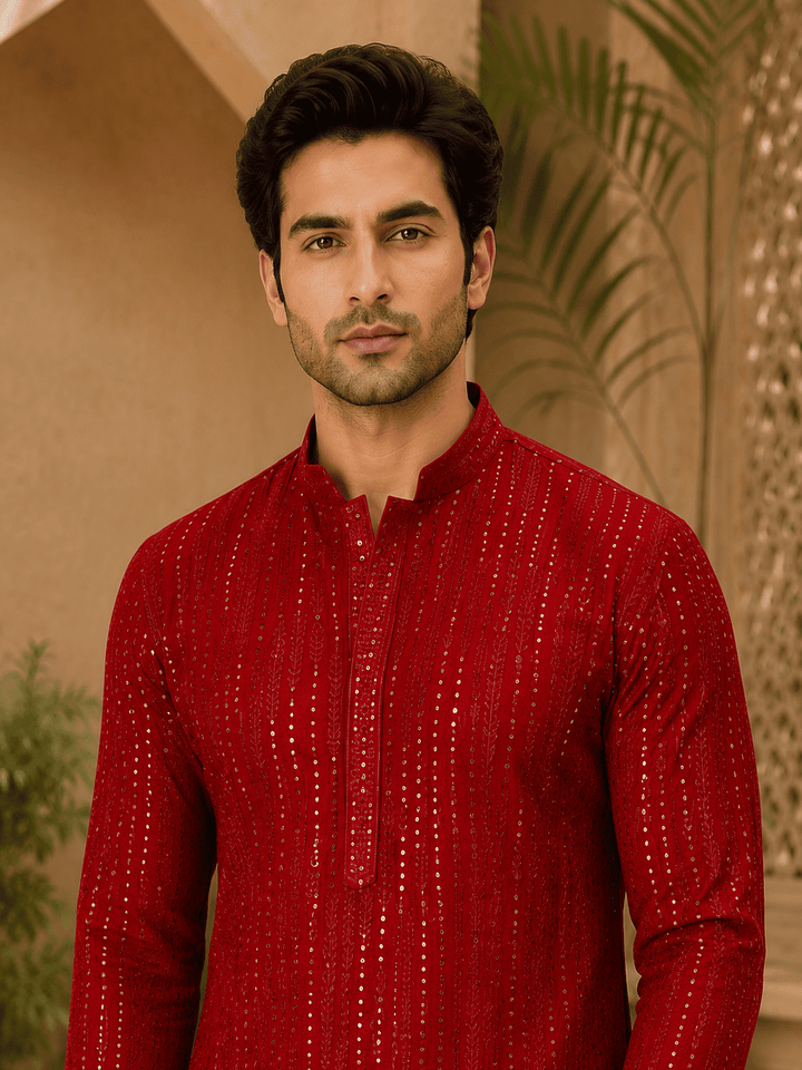 Crimson Royale Embellished Kurta Set | SHOBITAM