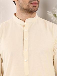 Men's Sea Cream Straight Viscose Silk Kurta with Slub Effect,Cream solid trouser style churidar | SHOBITAM