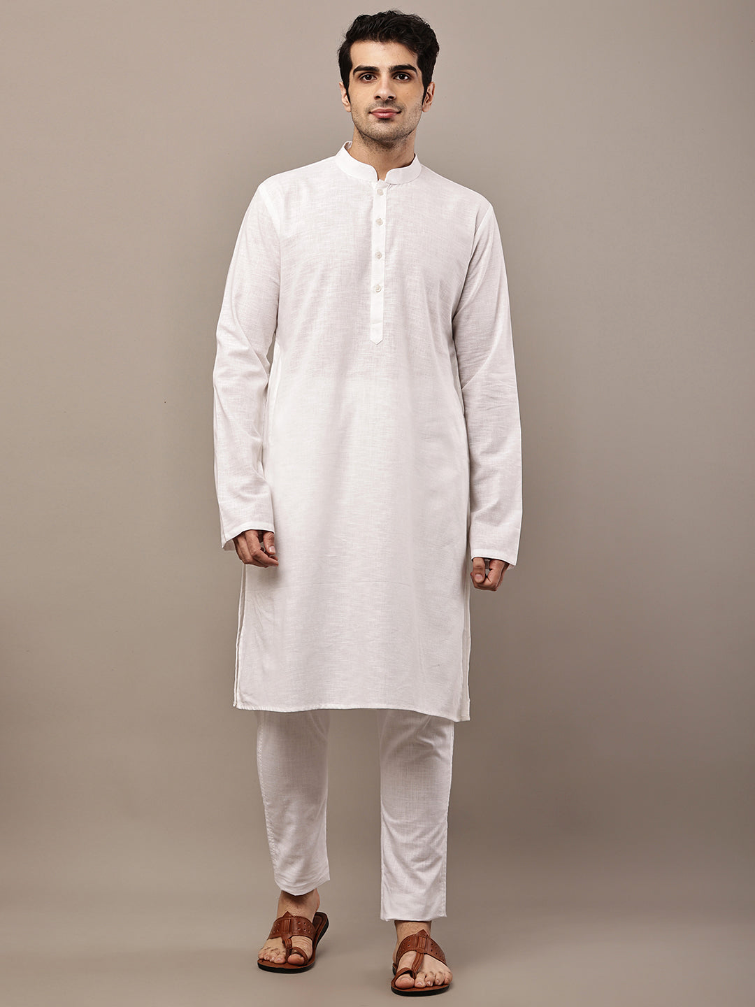 Men's White Straight Viscose Silk Kurta | SHOBITAM
