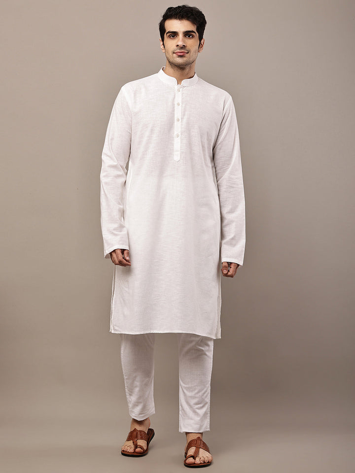 Men's White Straight Viscose Silk Kurta | SHOBITAM
