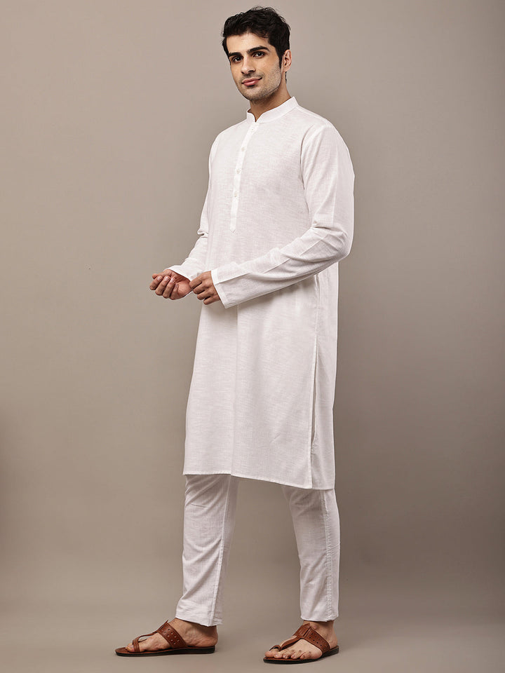 Men's White Straight Viscose Silk Kurta | SHOBITAM