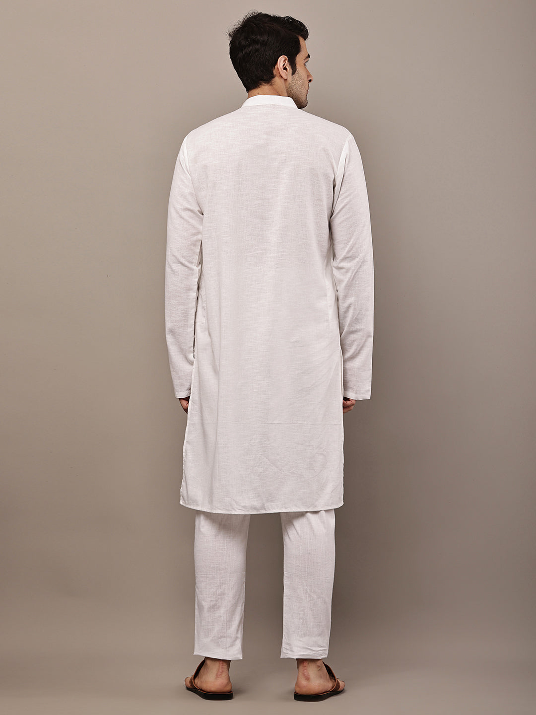 Men's White Straight Viscose Silk Kurta | SHOBITAM