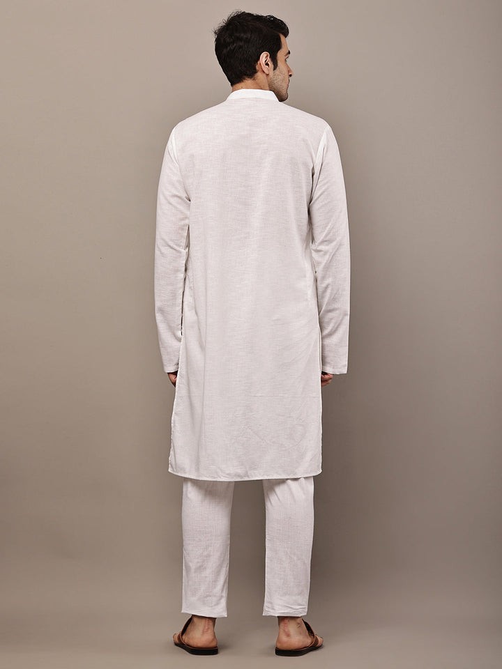 Men's White Straight Viscose Silk Kurta | SHOBITAM