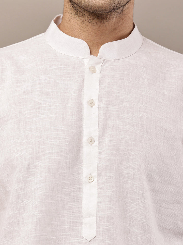 Men's White Straight Viscose Silk Kurta | SHOBITAM