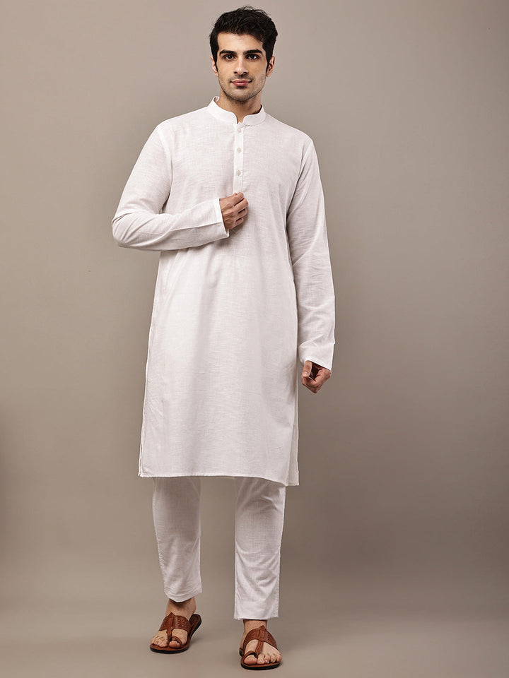 Men's White Straight Viscose Silk Kurta | SHOBITAM