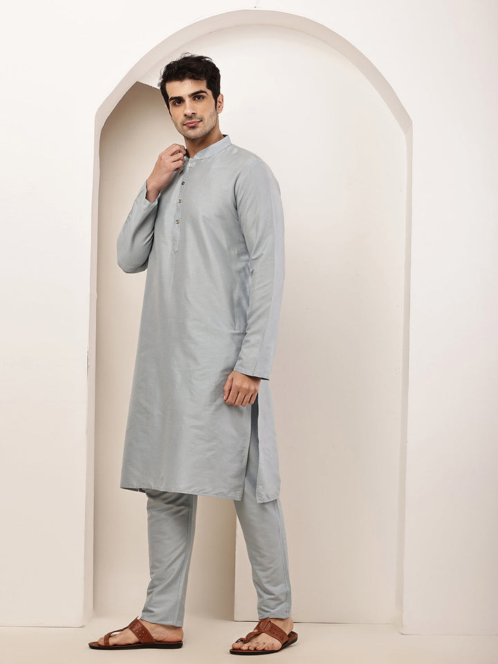 Men's Blue Straight Viscose Silk Kurta Pyjama Set | SHOBITAM