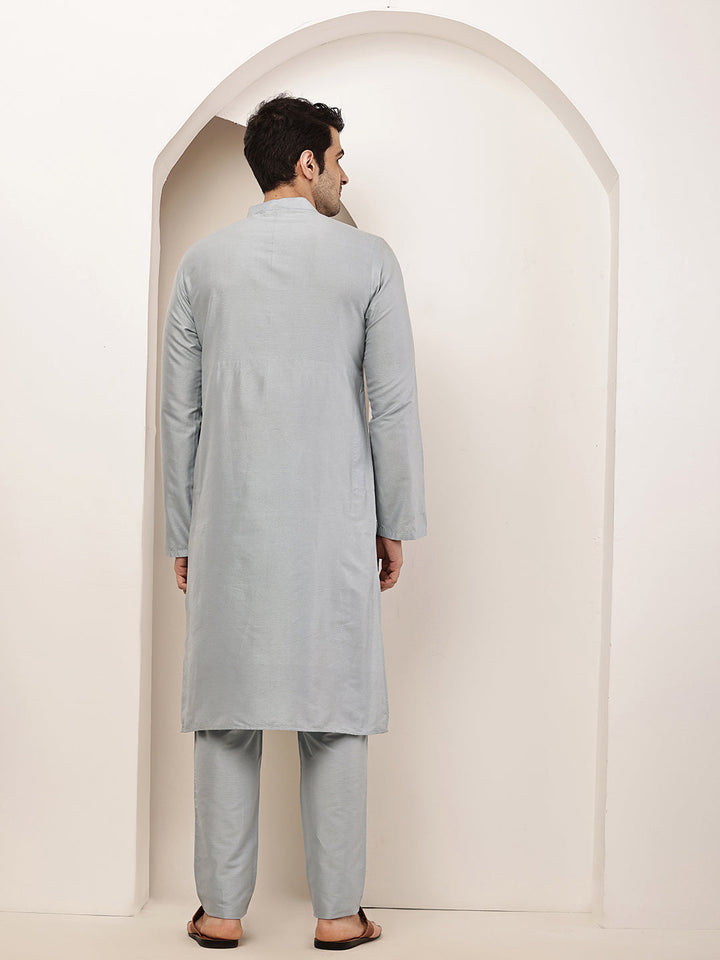 Men's Blue Straight Viscose Silk Kurta Pyjama Set | SHOBITAM