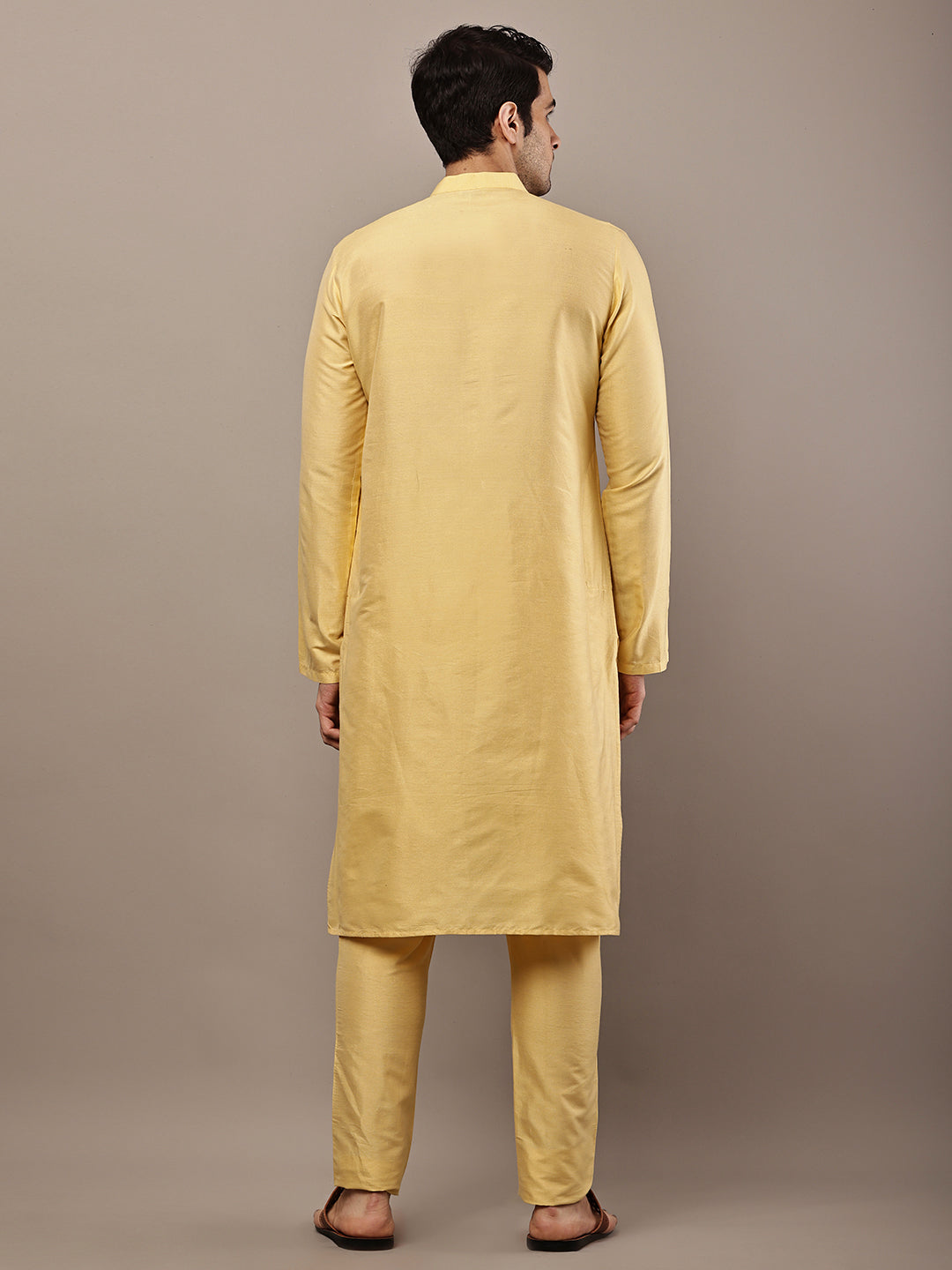 Men's Yellow Straight Viscose Silk Kurta | SHOBITAM