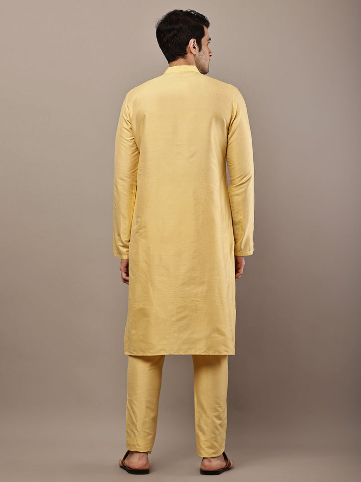 Men's Yellow Straight Viscose Silk Kurta | SHOBITAM