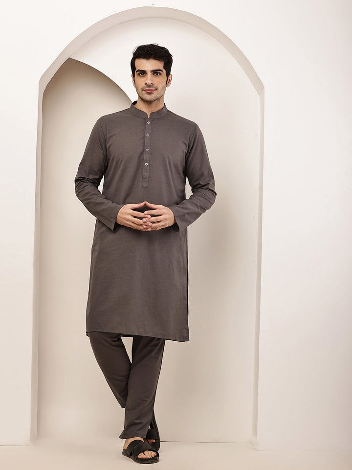 Men's Grey Straight Viscose Silk Kurta | SHOBITAM