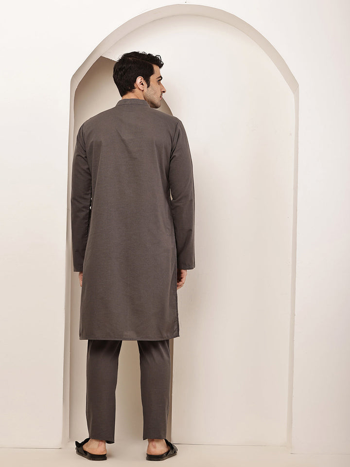 Men's Grey Straight Viscose Silk Kurta | SHOBITAM