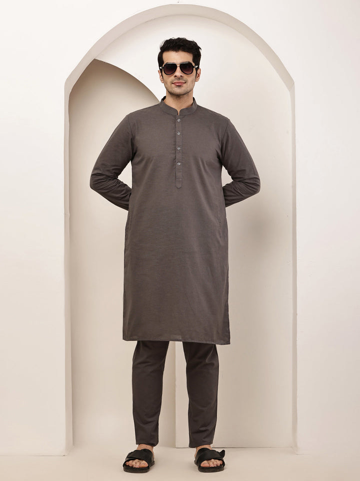 Men's Grey Straight Viscose Silk Kurta | SHOBITAM