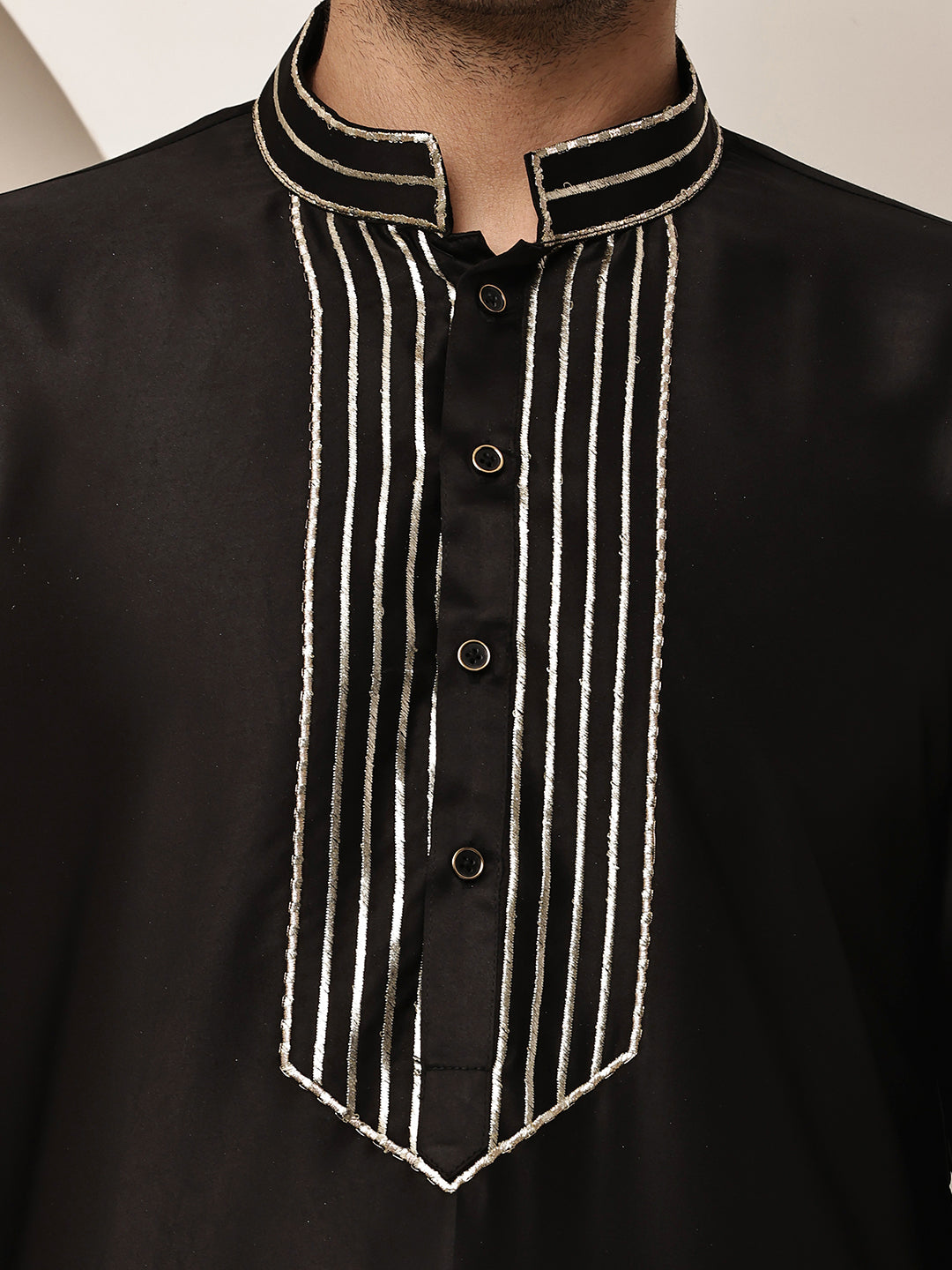 Viscose Men’s Black Embroidered Kurta with Contrast Threadwork &  Motif | SHOBITAM