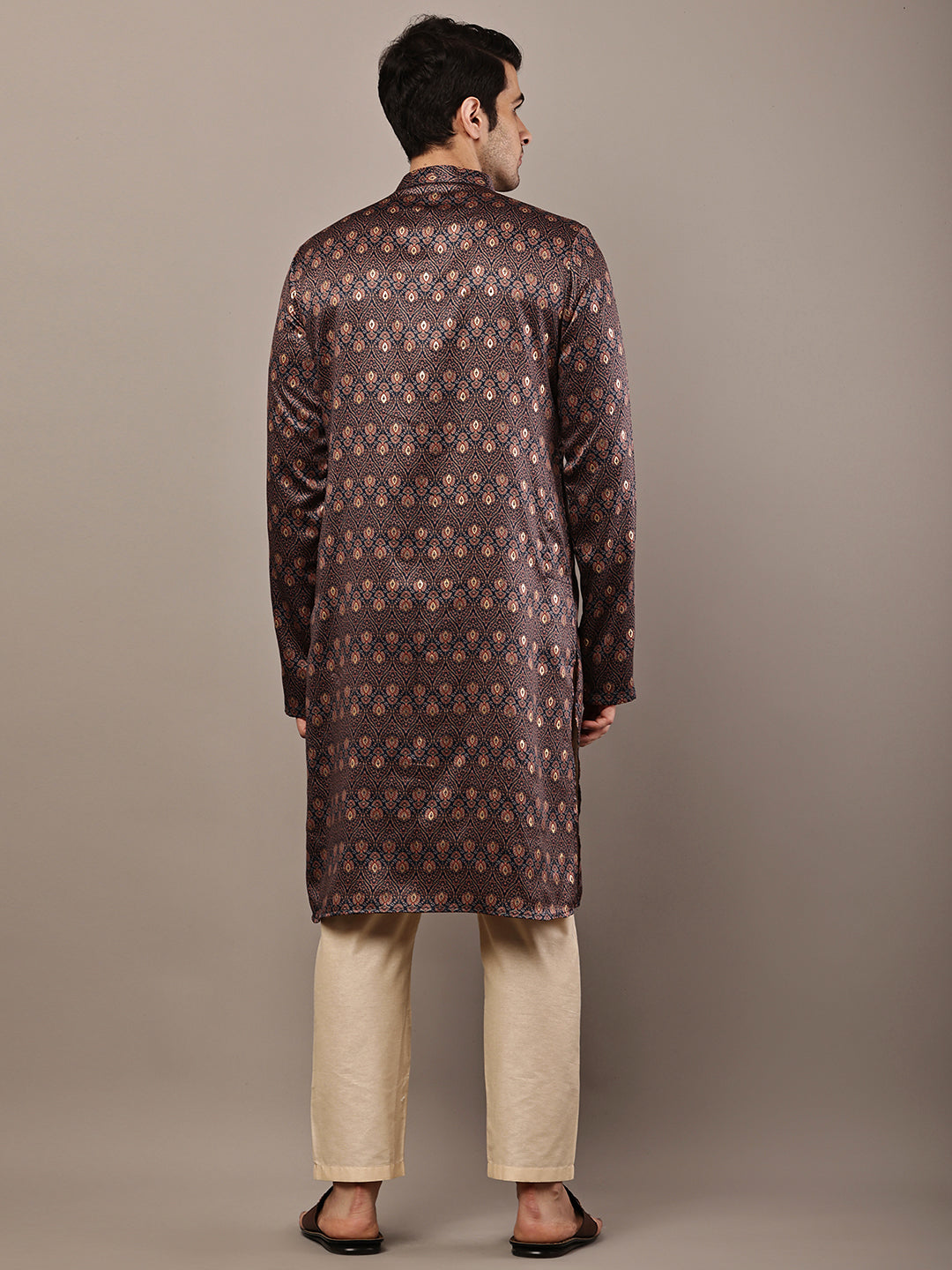 Men’s Brown Printed Kurta Pyjama Set | SHOBITAM