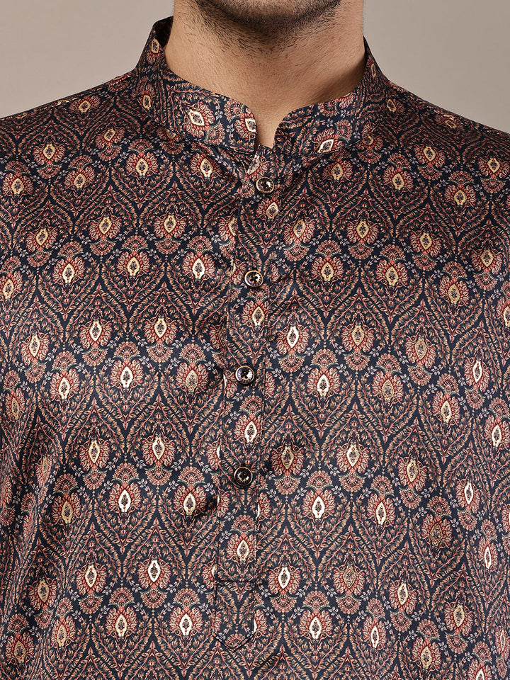 Men’s Brown Printed Kurta | SHOBITAM