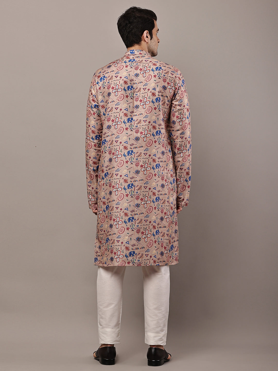 Men’s Beige Printed Kurta Pyjama Set | SHOBITAM