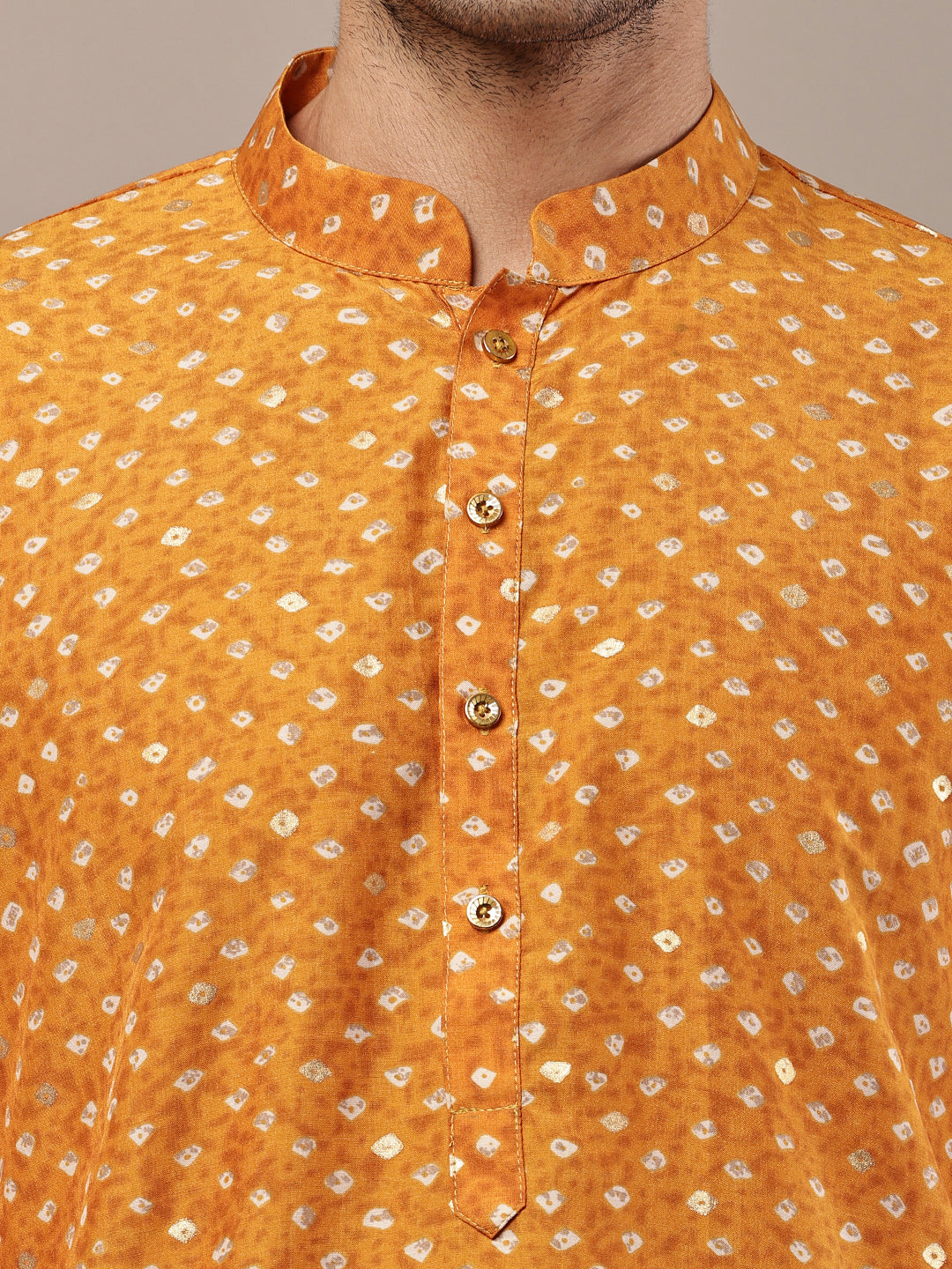 Men’s Mustard Printed Kurta Pyjama Set | SHOBITAM