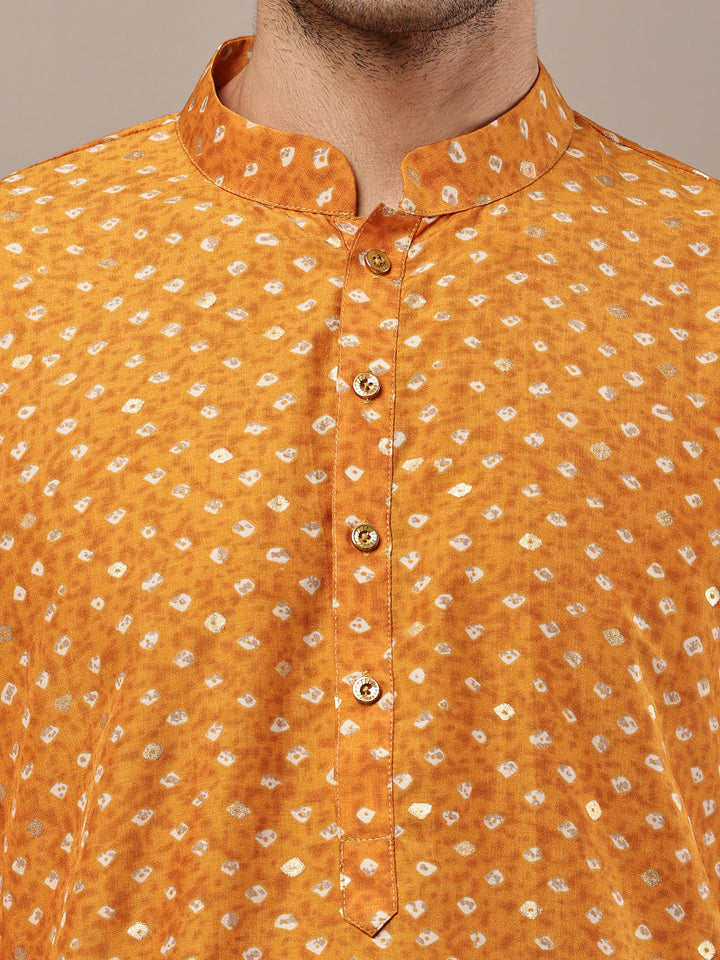Men’s Mustard Printed Kurta Pyjama Set | SHOBITAM