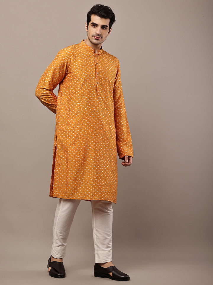 PARTNER OOS-0//Viscose Men’s Mustard Printed Kurta | SHOBITAM