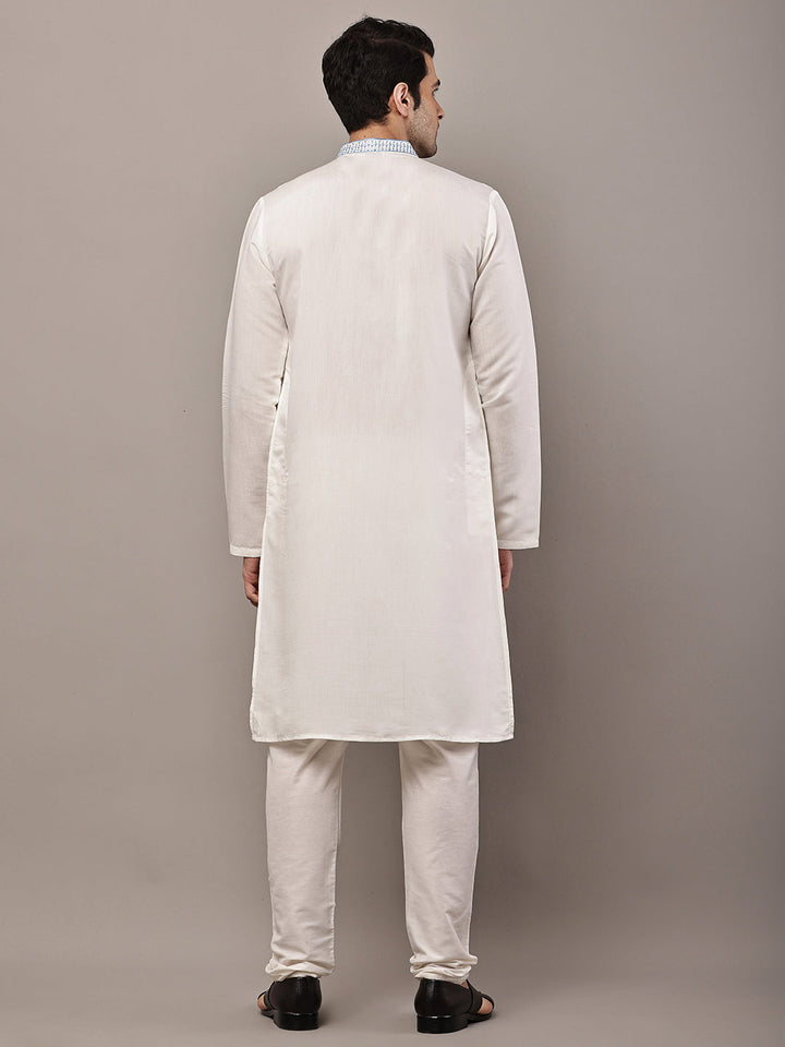 Viscose Men’s Off-White Embroidered Kurta | SHOBITAM