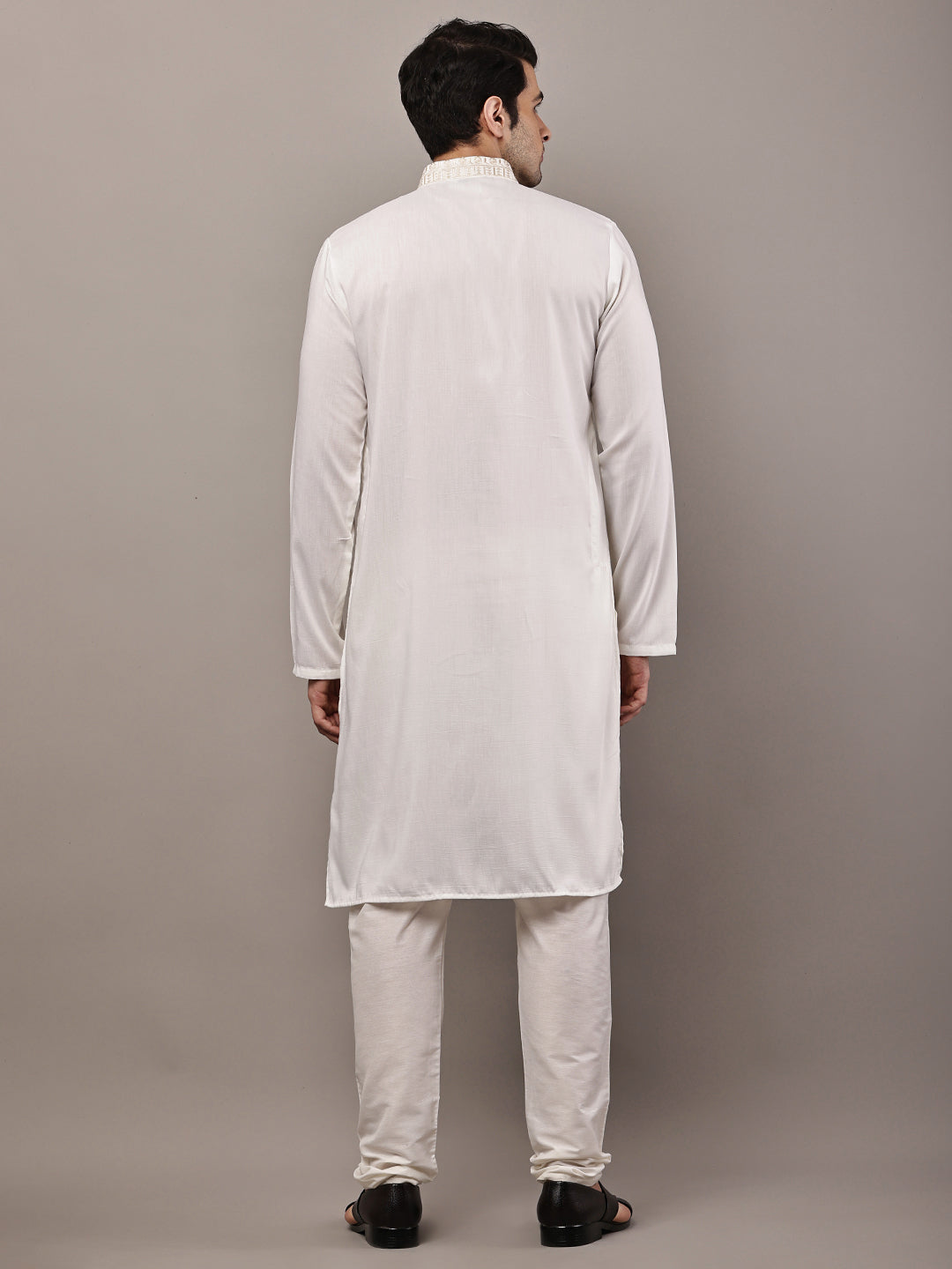 Viscose Men’s Cream Embroidered Kurta | SHOBITAM