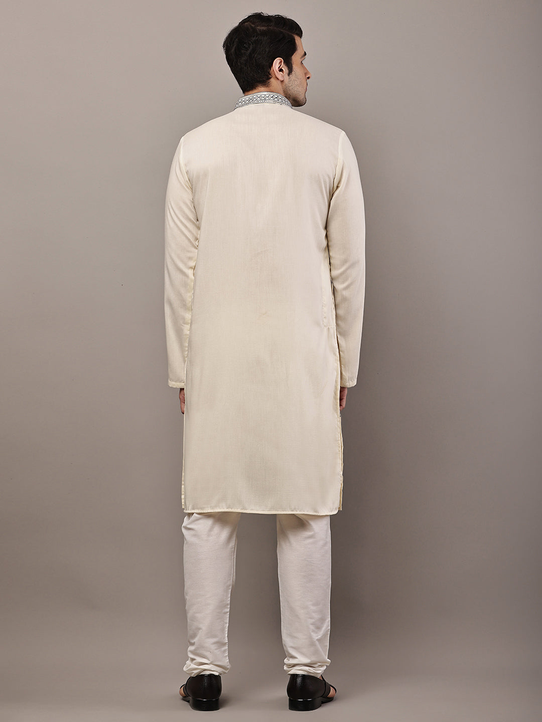 Viscose Men’s Cream Embroidered Kurta | SHOBITAM