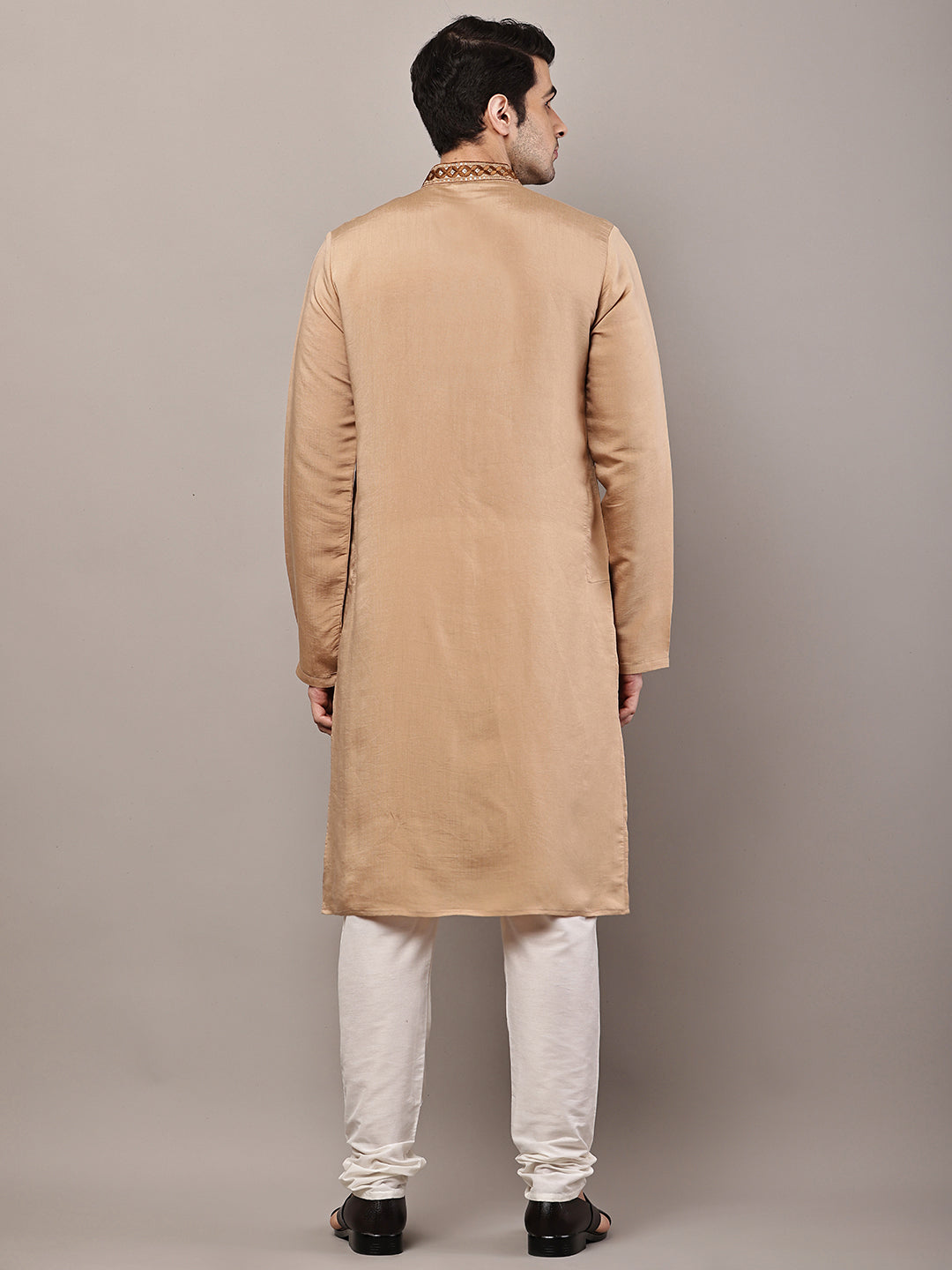 Viscose Men’s Brown Embroidered Kurta | SHOBITAM