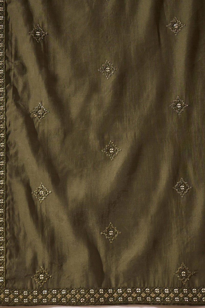 Green Silk Blend Solid Embroidered Straight Kurta with Dupatta For Men | SHOBITAM