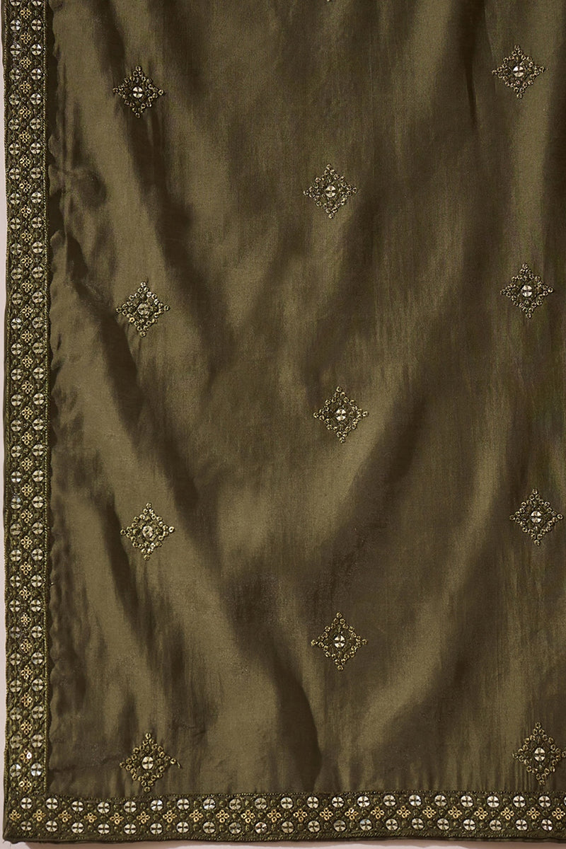 Green Silk Blend Embroidered Straight Kurta Trouser with Dupatta | SHOBITAM