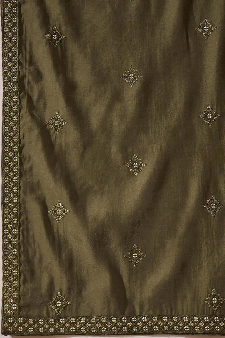 Green Silk Blend Embroidered Straight Kurta Trouser with Dupatta | SHOBITAM