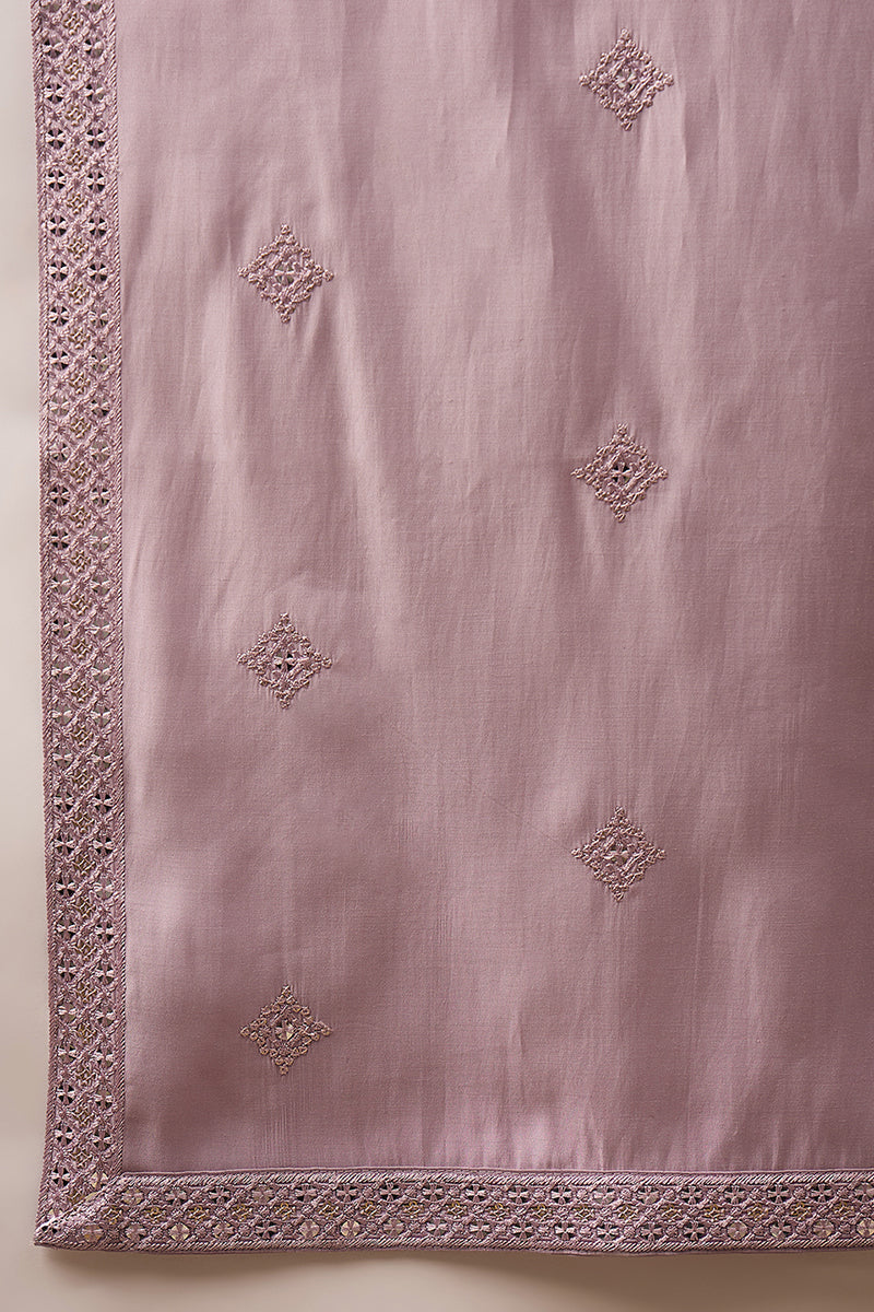 Lavender Silk Blend Solid Embroidered Straight Kurta with Dupatta For Men | SHOBITAM