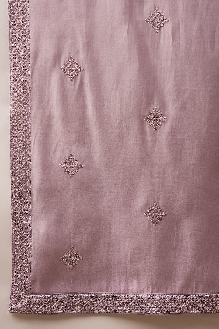 Lavender Silk Blend Solid Embroidered Straight Kurta with Dupatta For Men | SHOBITAM