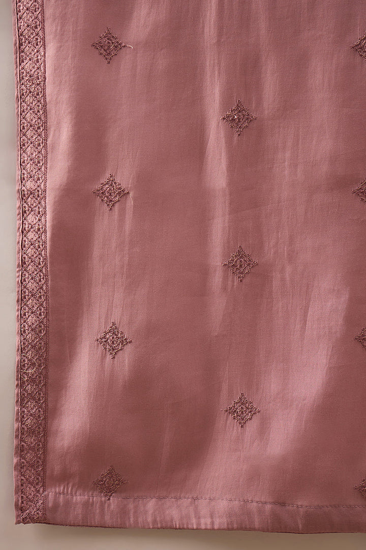 Pink Silk Blend Embroidered Straight Kurta Trouser with Dupatta | SHOBITAM