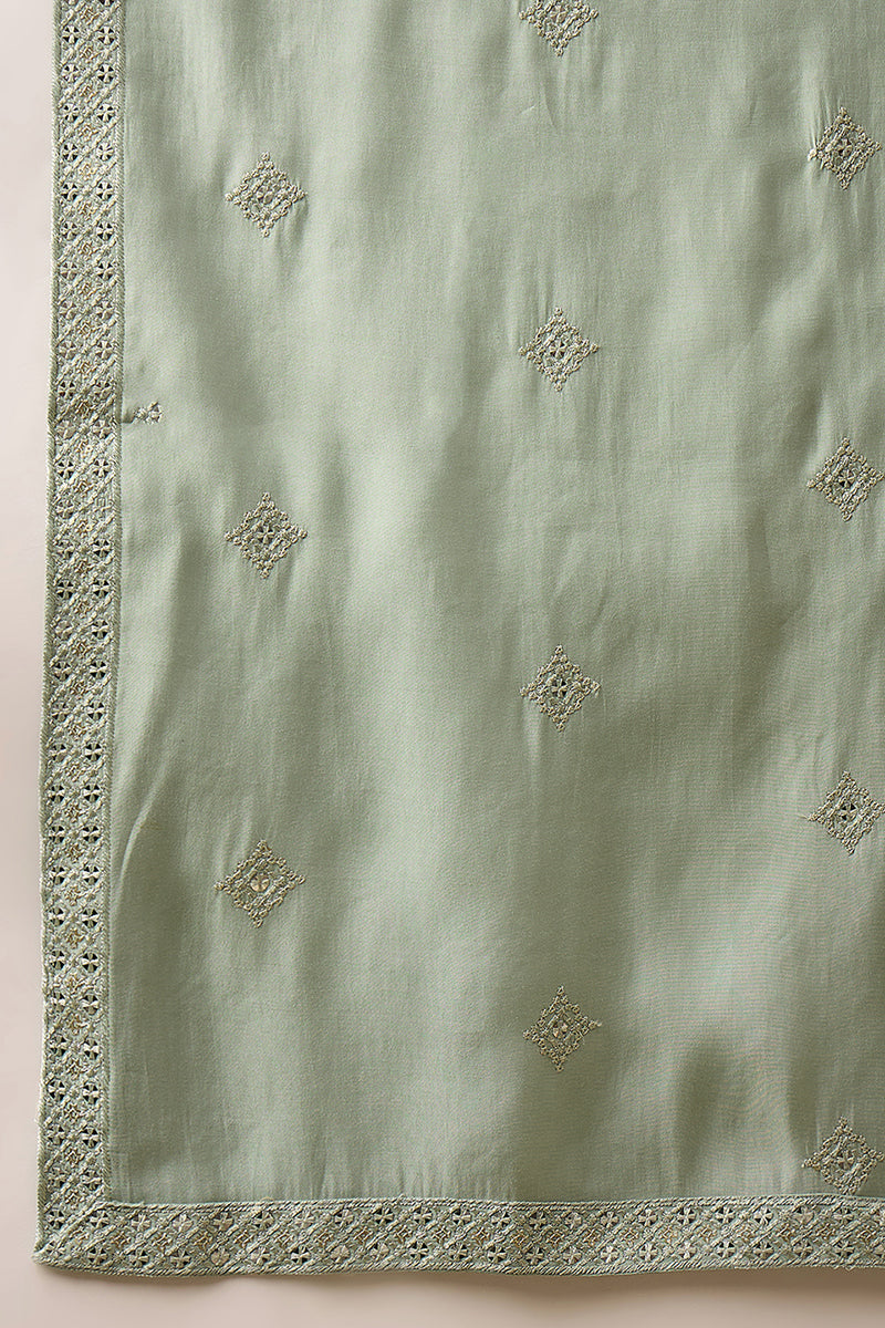 Green Silk Blend Embroidered Straight Kurta Trouser with Dupatta  | SHOBITAM