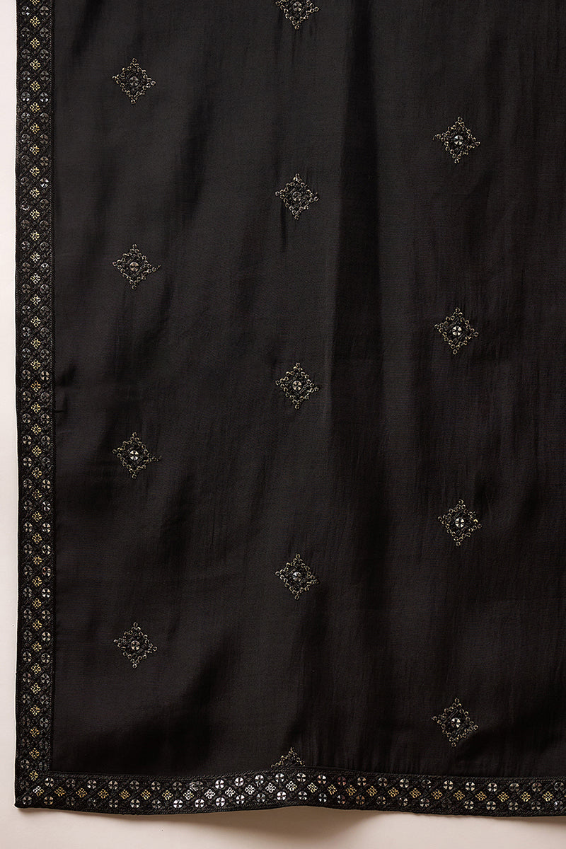 Black Silk Blend Embroidered Straight Kurta Trouser with Dupatta  | SHOBITAM