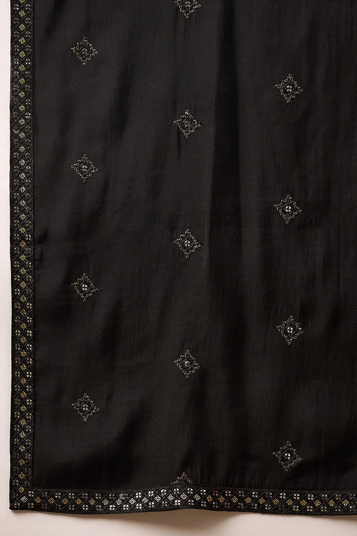 Black Silk Blend Embroidered Straight Kurta Trouser with Dupatta  | SHOBITAM