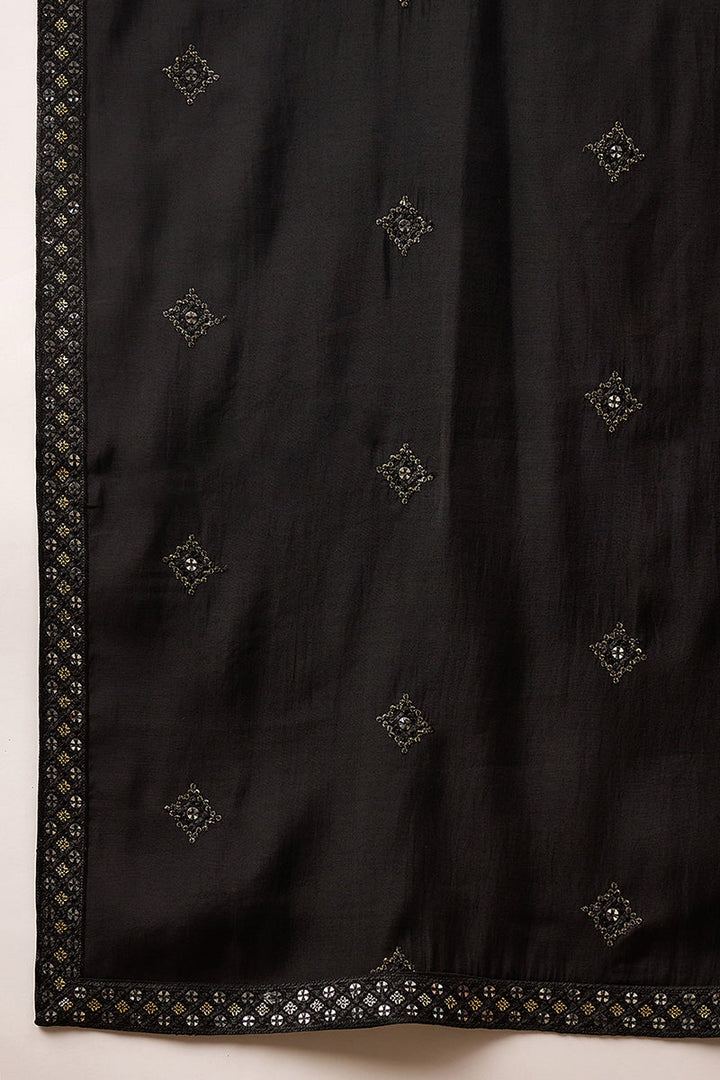 Black Silk Blend Solid Embroidered Straight Kurta with Dupatta For Men | SHOBITAM