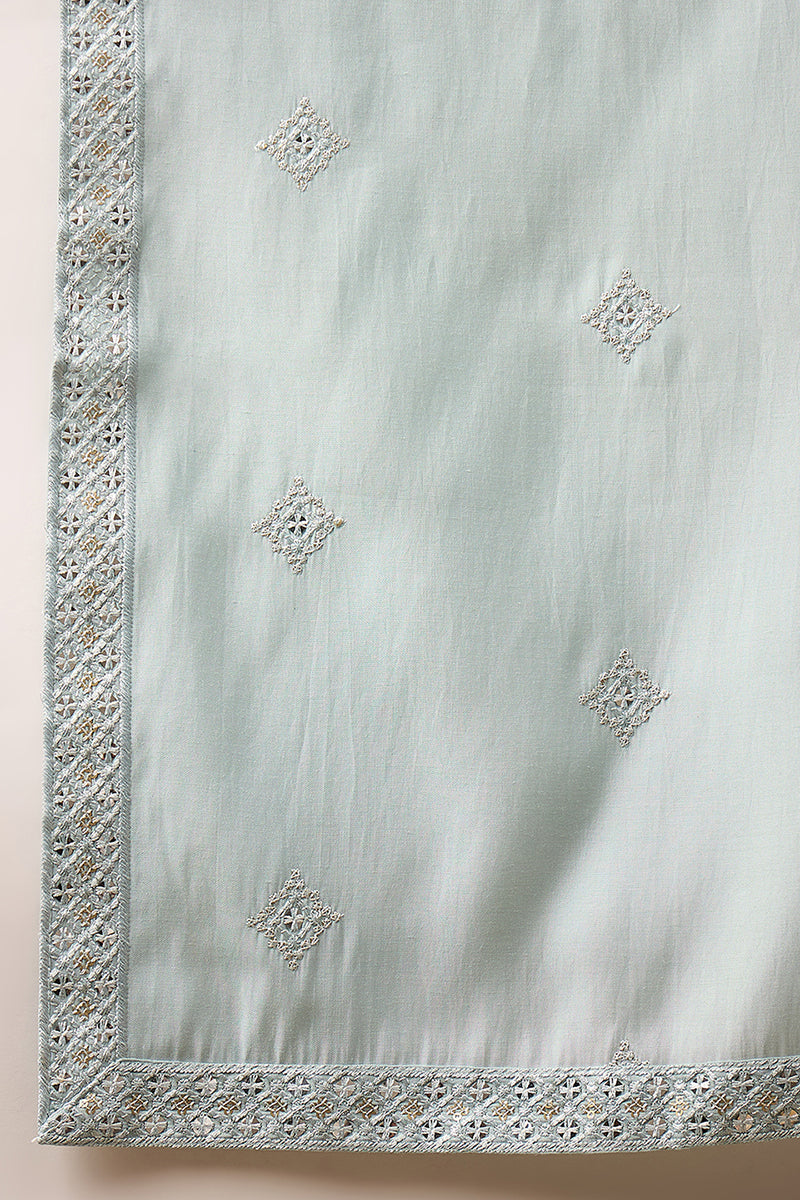 Blue Silk Blend Embroidered Straight Kurta Trouser with Dupatta  | SHOBITAM