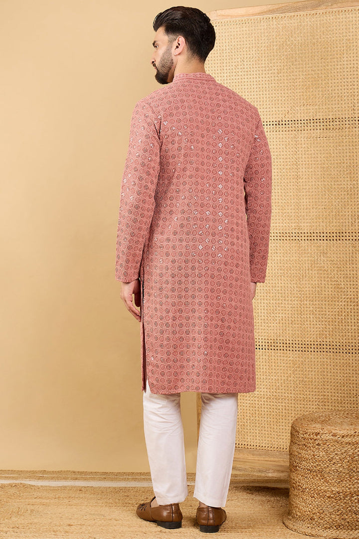 Rust Viscose Rayon Solid Embroidered Straight Kurta with Trouser  | SHOBITAM