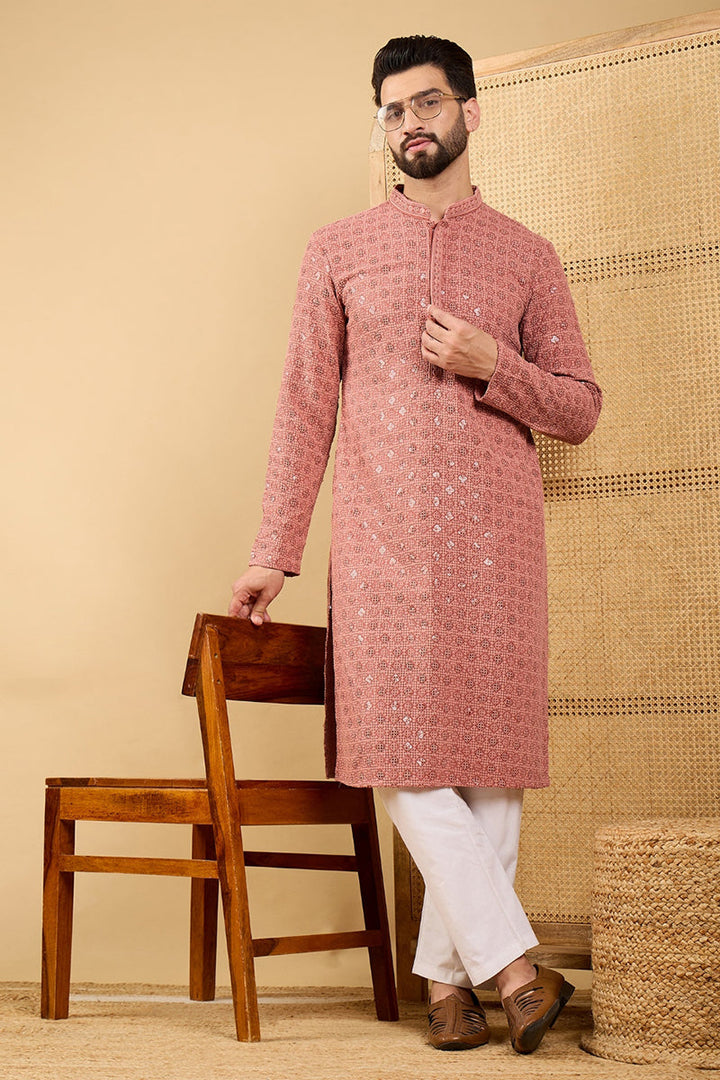 Rust Viscose Rayon Solid Embroidered Straight Kurta with Trouser  | SHOBITAM